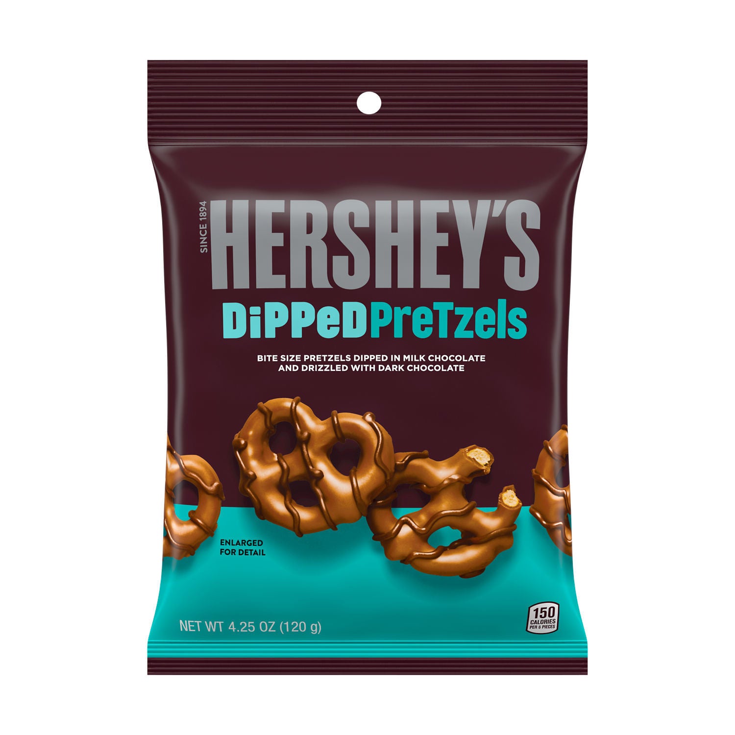 Hershey's Milk and Dark Chocolate Covered Dipped Pretzels Candy, Bag 4.25 oz