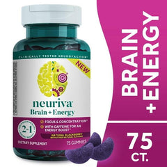 Neuriva Brain + Energy Gummies, Supports Focus and Concentration Plus an Immediate Energy Boost, 75ct Blackberry