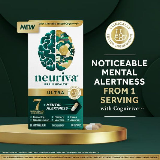 Neuriva Ultra Nootropic Brain Supplement for Mental Alertness, Memory, Focus & Concentration 60ct Capsules