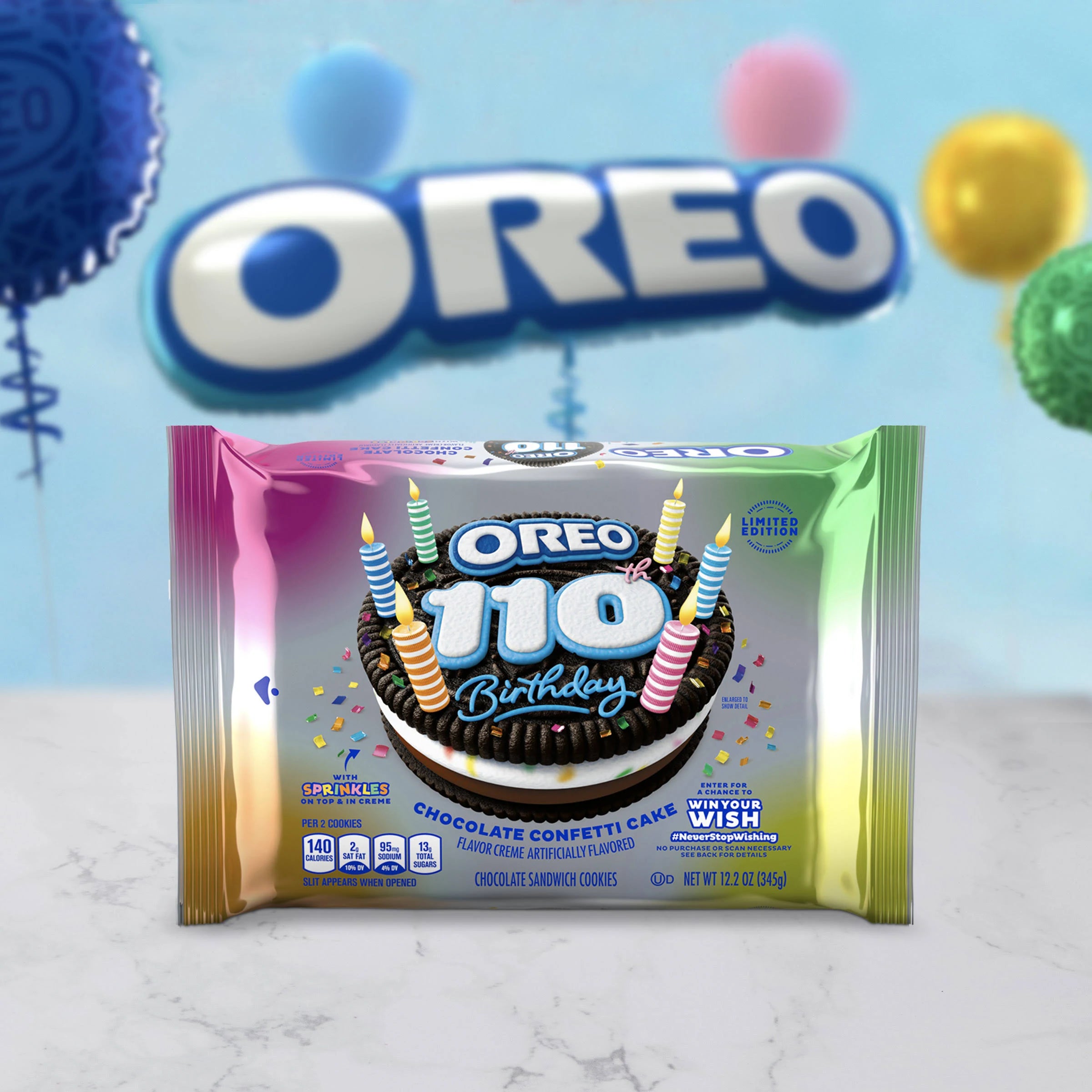 OREO 110th Birthday Chocolate Confetti Cake Chocolate Sandwich Cookies, Limited Edition, 12.2 oz Pack